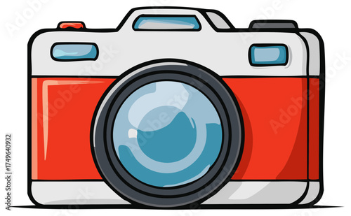 Vibrant red vintage film camera cartoon illustration with bold outlines