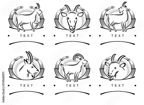 Goat labels and icon set. Collection icons goat. Vector
