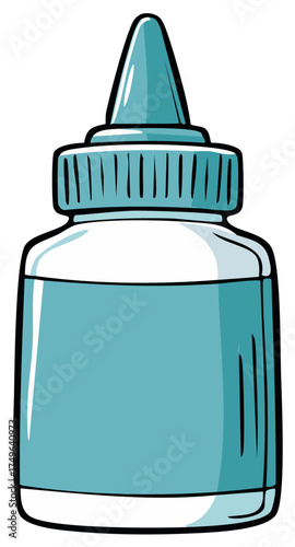 Blue bottle with nozzle, clear, unlabeled container for glue, medicine, or drops