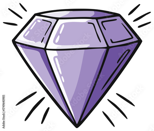 Hand Drawn Purple Diamond Sparkle Illustration Gemstone Precious Crystal Jewelry Isolated