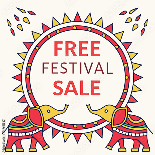 Free festival sale promotion with elephants and decorative elements eps silhouette