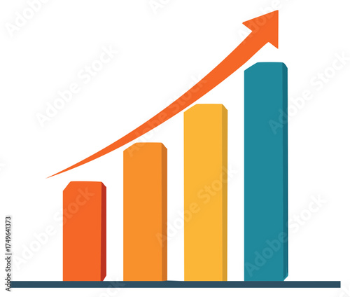 Ascending Bar Graph Vector Illustration Showing Sales Growth with Arrow