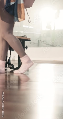 Fitness, legs or women in gym with start, mobility or flexibility improvement in body wellness. Entry, team or female people in studio for workout, preparation or walking for pilates training.