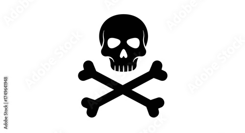 Simple black skull and crossbones icon illustration representing danger, poison, and death, isolated on a white background
