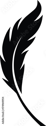 phoenix feather with gentle curve and flame-like barbs, solid black silhouette