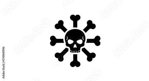 Vector illustration featuring a striking black skull and bones icon, a classic symbol of peril, adventure, and the enduring spirit of piracy in a clean graphic style