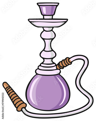 Elegant purple hookah with hose for smoking aromatic shisha tobacco flavor art