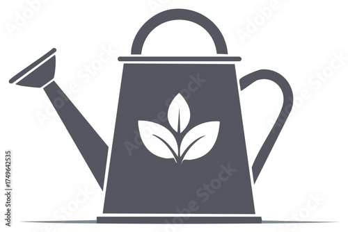 Gray Watering Can with Leaf Symbol Cultivating Plants and Gardening