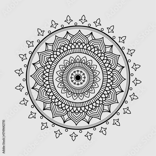 A modern geometric floral mandala vector with elegant linework and artistic balance. Ideal for tattoo inspiration, interior prints, boho-style decor, and yoga art.