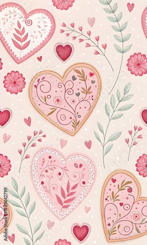 Elegant floral hearts pattern for Valentine's Day designs, perfect for invitations, stationery, and romantic backgrounds, adding a touch of love and beauty