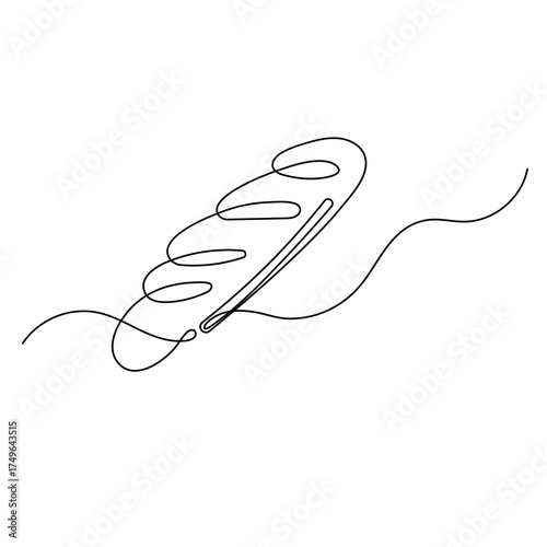 Long loaf bread icon  continuous one line drawing  outline vector illustration