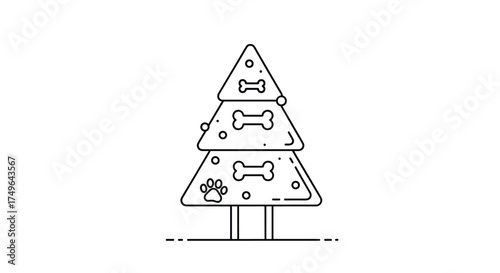 A Christmas tree decorated with dog bones and paw prints.