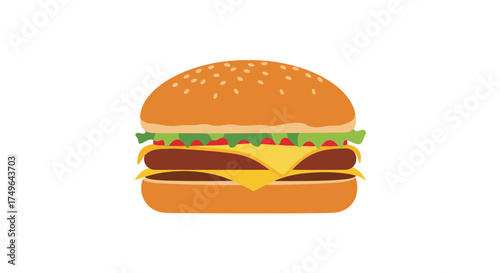 A delicious juicy beef hamburger with cheese and lettuce. 