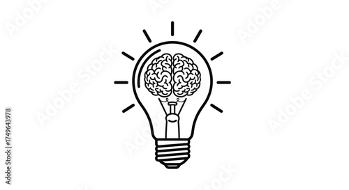 A light bulb with a brain inside illuminating with ideas.