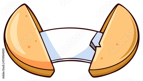 Open fortune cookie with a blank message slip inside, vector illustration
