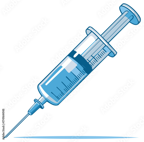 Vector Illustration Medical Syringe with Liquid Vaccine Injection Equipment