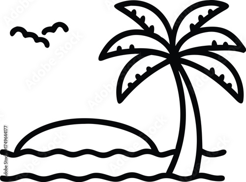 Palm tree island beach summer vacation tropical travel destination icon eps silhouette