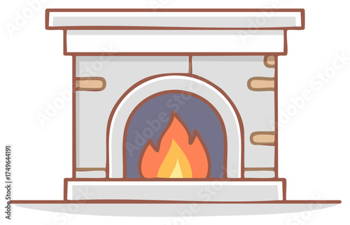 Cozy Fireplace Illustration with Flames Heat and Warmth For Home Interior Decoration