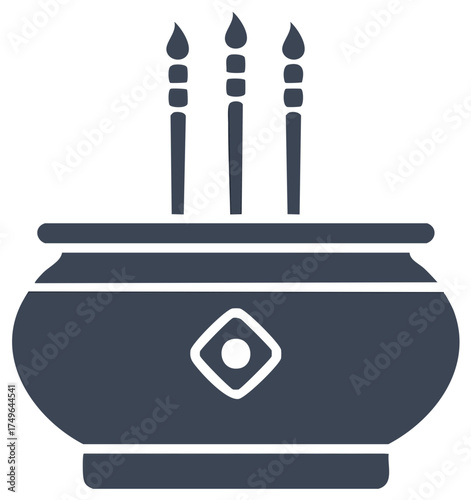 Incense burner icon with three burning joss sticks for prayer and meditation