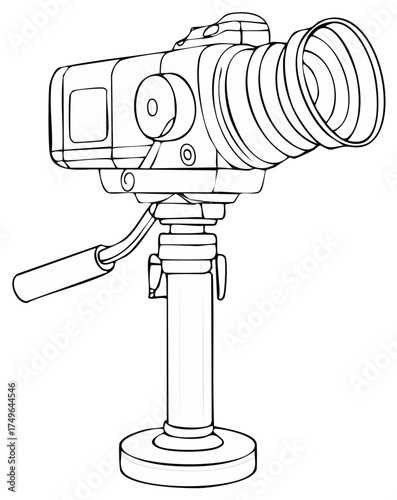 Video camera on a tripod line art illustration