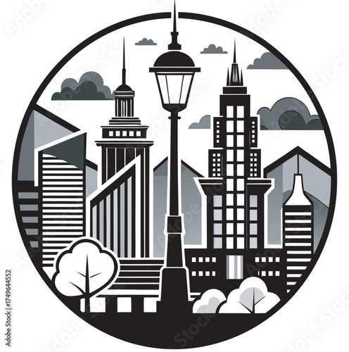 Urban Cityscape with Lamppost