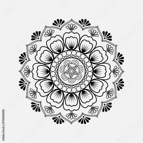 A detailed floral mandala vector with elegant line art patterns. Perfect for yoga design, meditation backgrounds, tattoo art, and decorative wall art projects.