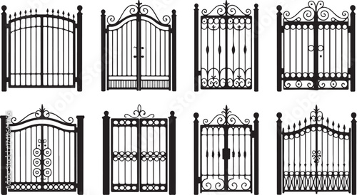 Ornate wrought iron gates with decorative scrollwork and finials fences