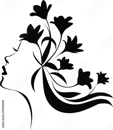 Floral Woman Silhouette Vector – Beauty Face with Flowers Design