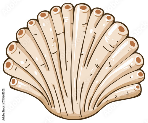 Stylized Sea Shell Illustration with Tubes for Beach-Themed Designs and Summer Aesthetics