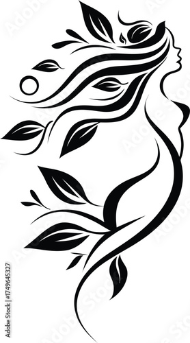 Nature Woman Silhouette Vector – Elegant Female Line Art