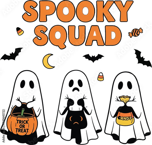 Cute halloween spooky squad ghosts trick or treat candy corn bats moon festive fun