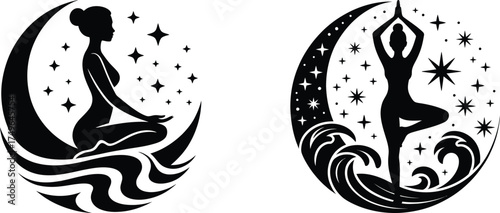 Moon Yoga Woman Silhouette Vector