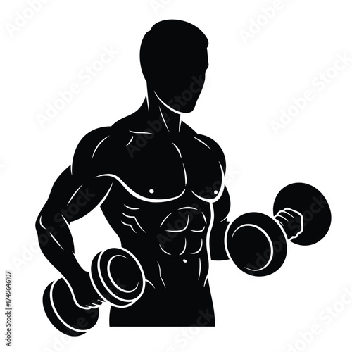 Muscular man lifting dumbbells bodybuilder fitness