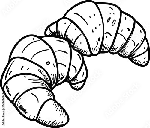 Drawing of two croissants pastry bakery food breakfast delicious sketch eps silhouette