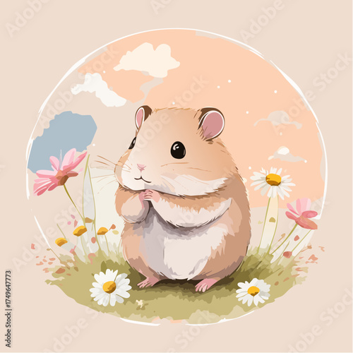 Hamsterbaby auf der Blumenwiese