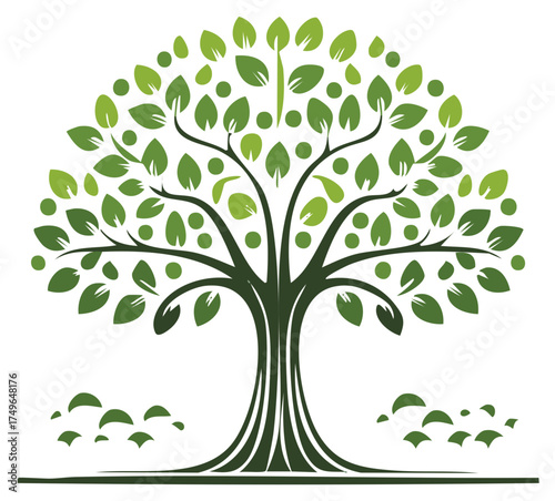 Stylized Green Tree Illustration with Lush Foliage and Ground Cover