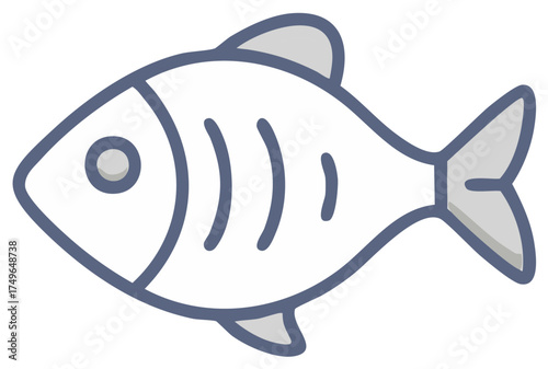 Stylized Fish Icon with Blue Outline Simple Seafood Graphic Element for Logo Design
