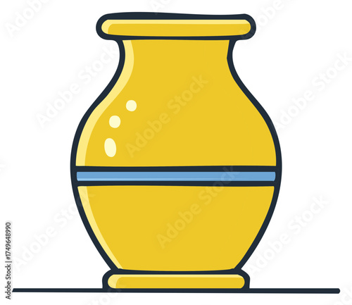 Illustration of a yellow vase with blue and black accents