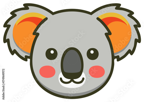 Cute cartoon koala head vector illustration with rosy cheeks and big dark nose