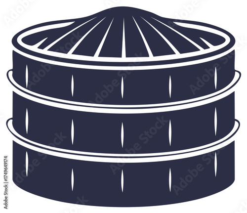Vector Illustration of Traditional Asian Conical Hat and Cylindrical Storage Container
