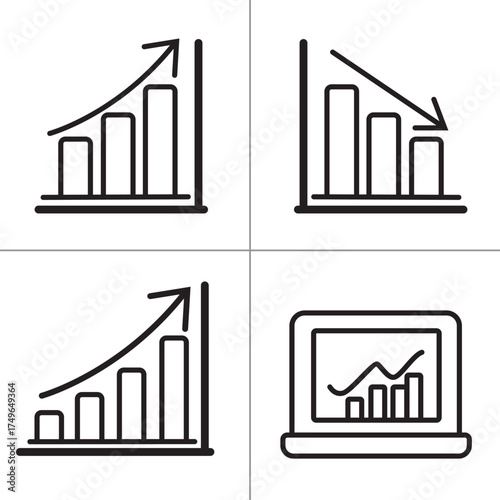 Business Growth and Decline Chart Line Icons. Analytics and Statistics Vector Set