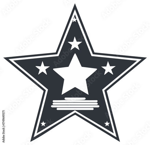 Stylized Five Point Star Badge with Inner Stars and Lines