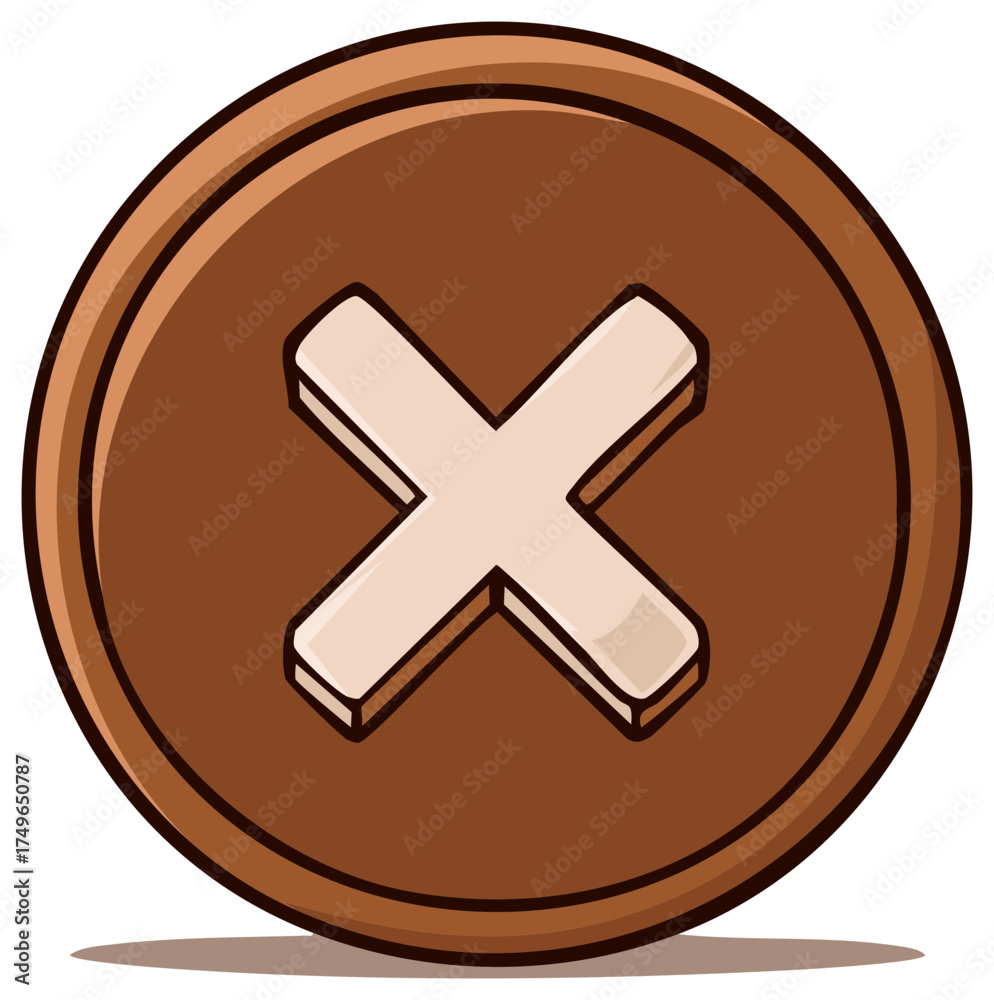 Obraz premium Brown Circular Button Featuring a Centered White X Design for a Reject Option and Easy Visibility in Applications