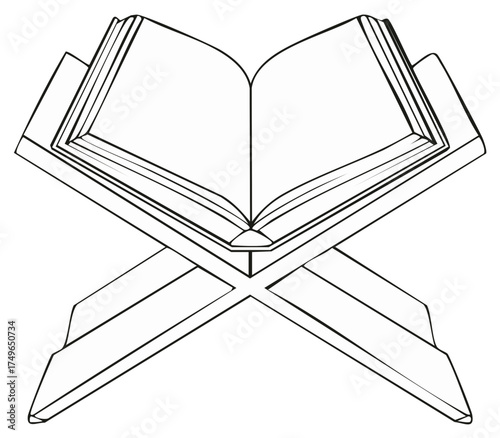 Open Holy Book on Wooden Stand Outline Illustration for Coloring Pages or Creative Design