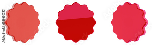 Set of three empty Red starburst badge shape for sale label, discount sticker, promotional tag, price badge, and marketing design on transparent background