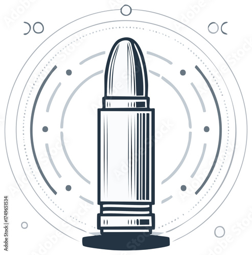 Ammunition Bullet Minimalist Vector Design Graphic Element with Concentric Circular Decorations