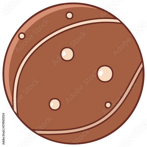 Illustrated Brown Planet with Cream Accents and Circular Features in Outer Space, Simple Design