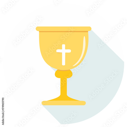 Golden chalice icon with cross symbol for religious celebration