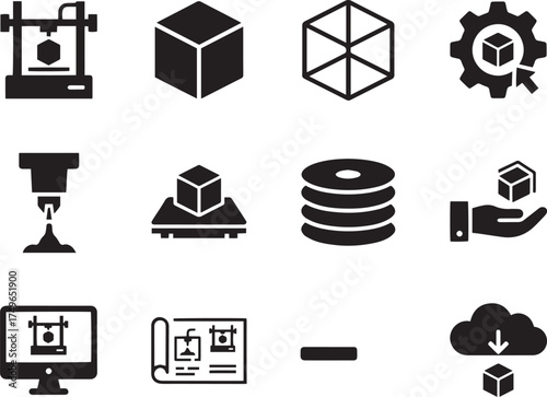 3D Printing Technology Icons - Manufacturing and Prototyping Vector Set