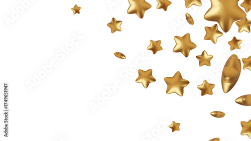 Stars gold scattered around randomly, falling down, floating. Chaotic dreamy childish overlay template. Miraculous starry vector background